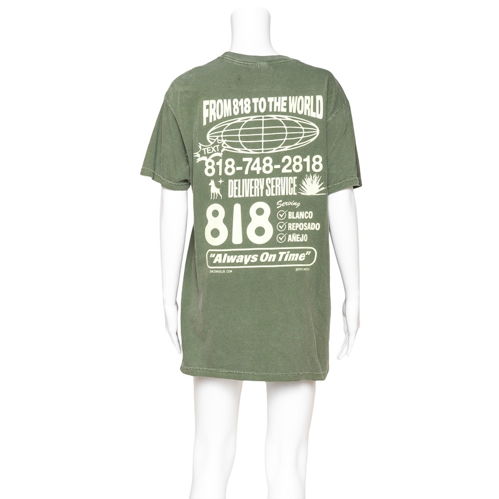 RARE 818 TEQUILA Faded Moss Green T-shirt with Off-White Logo Lettering